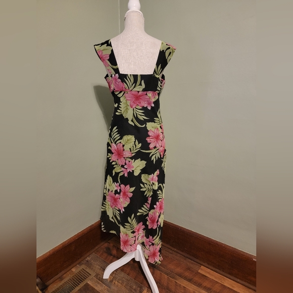 🧡 3 for $20 Size 8 Woman's Floral Tropical Black Pink Dress Hi low - Picture 7 of 8